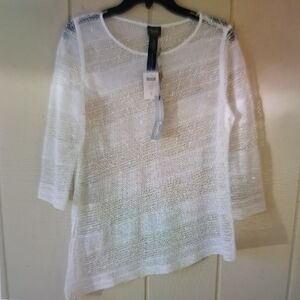 Nwt Chicos Travel Sierra White Sequin Asymmetrical Slit Hem Tunic Top Size 1